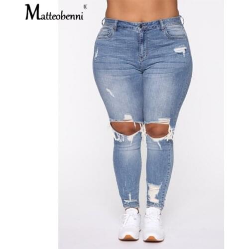 New 2020 Autumn Fashion High Waist Mom Jeans Female Ripped Jeans For Women Blue Denim Skinny Jeans Woman Plus Size Pencil Pants