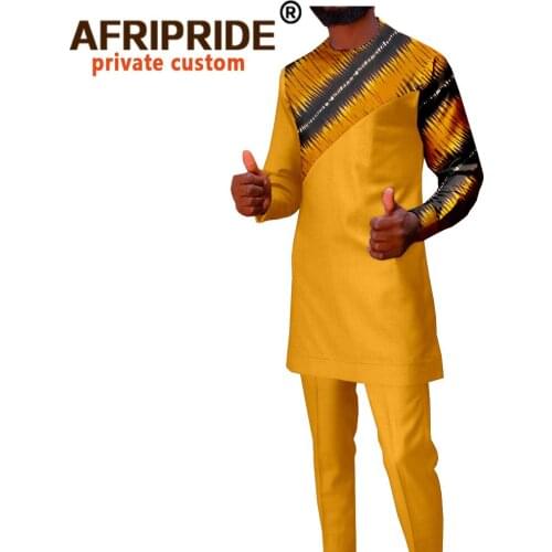 African Print Clothing for Men Casual Tracksuit Print Shirt and Pants Suit Long Sleeve O-Neck Attire Dashiki Outfits A2016029
