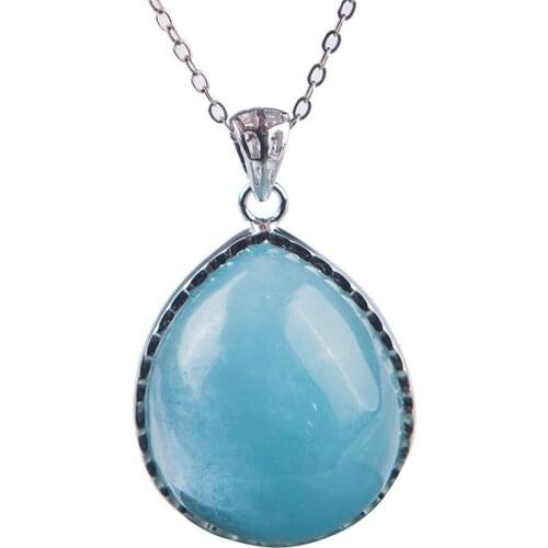 Genuine Natural Ocean Blue Gems Stone Waterdrop Crystal Bead Stering Sliver Lady Fashion Pendant 26*23*13mm