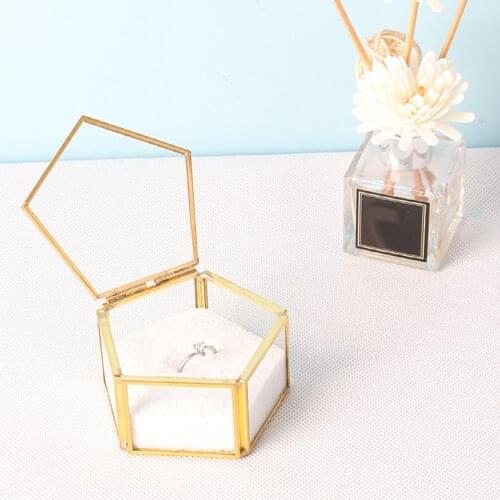 Simple Five-sided Glass Jewelry Durable Storage Box Copper Famle Jewelry Storage Rack Nordic Style Design