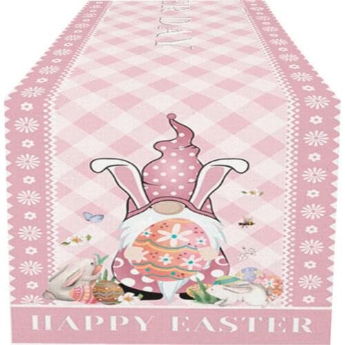 Pink Table Runner Table Linen Mat Dining Room Table Cloth Easter Bunny Gnome Table Runner Table Centerpiece Decoration 33x178cm