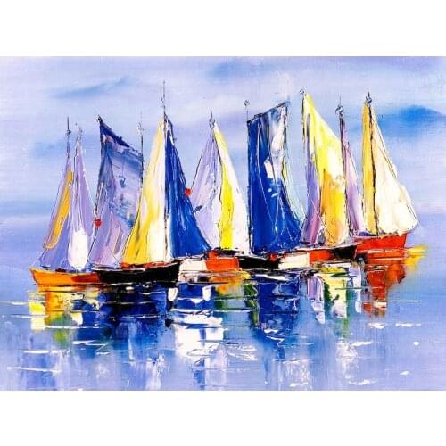 RUOPOTY Framed Paint By Number Boat Oil Painting Art Landscape Kits Modern Wall Artworks DIY Coloring By Number