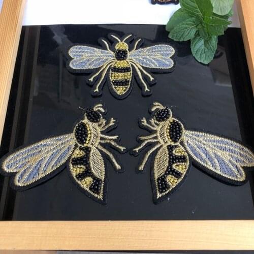 Rhinestone Bee Beaded Patch for Clothing Sewing on Beading Applique Clothes Shoes Bags Decoration Patch DIY Applique
