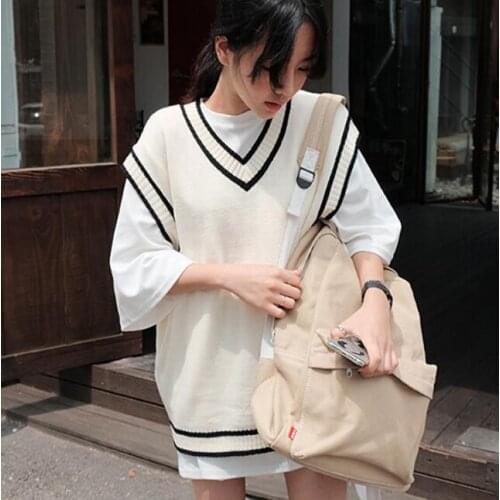 Spring School sweater V-neck Sweater vest Woman waistcoat