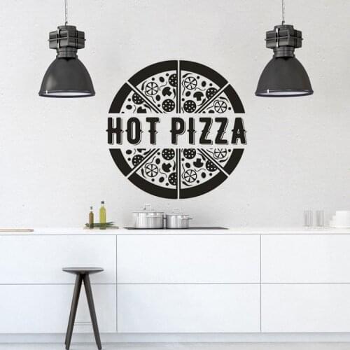 Hot Pizza Logo Wall Sticker Italian Food Window Poster Kitchen Pizzeria Vinyl Wall Decals Delicious Pizza Vinyl Stickers AZ229