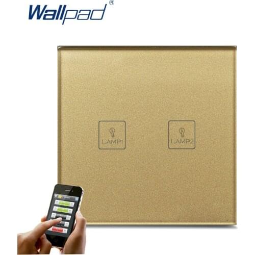 WIFI Phone Control 2 Gang Remote Wallpad Gold Glass Switch 110-250V LED EU 2 Gang Phone WIFI Touch Controlled Wall Light Switch
