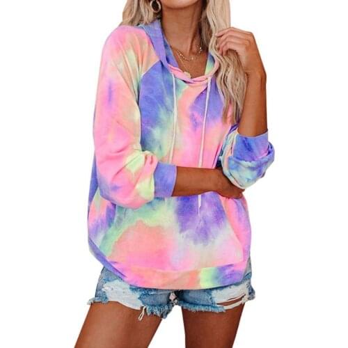 S-2XL Women Casual Tie-dye Hoodie Drawstring Outdoor Sport Coat Outwear Long Sleeve Sweatshirt Pullover Loose Tops