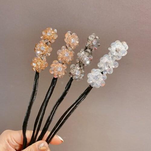 Women Lazy Hair Tool Hairpins New Arrival Hand Made Bling Crystal Beads Flower Elastic Hair Rope Bands Wholesale Drop Shipping