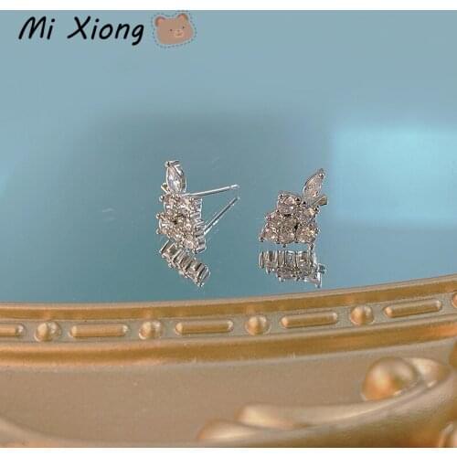 Mi Xiong Stud Earrings for Women Fashion Luxury Jewelry Hollow Ear Studs Cute Wedding Party Real 925 Sterling Silver Diamonds