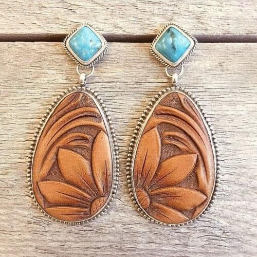 Wish new style retro Thai silver turquoise earrings European and American fashion brown sunflower eardrop jewelry