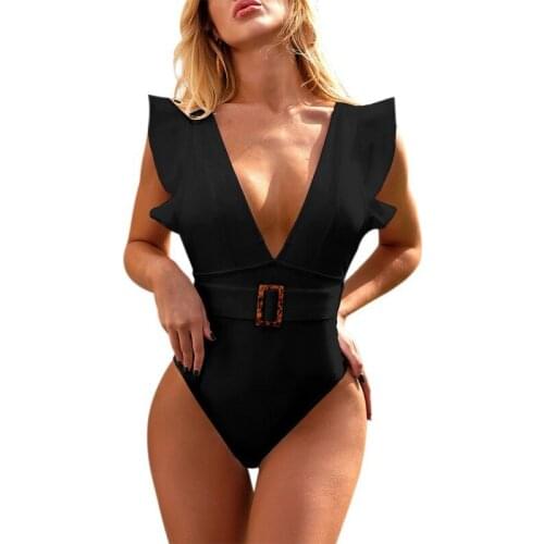 Ladies Sexy One Piece Swimsuit Push Up Swimwear Women Ruffle Monokini Adjustable Shoulder Bodysuit Bathing Suit Clothes 2021 New