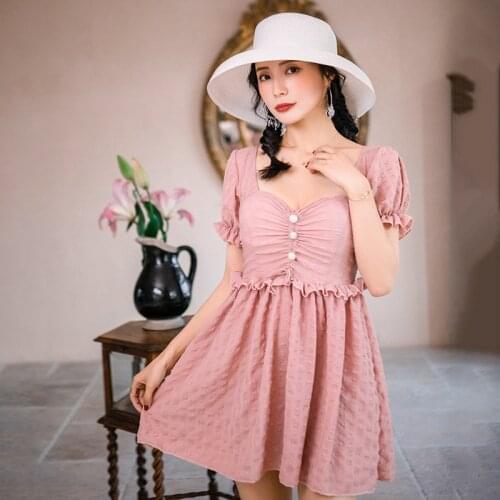 2021 New One Piece Swimsuit Women Solid Swimwear Monokini Mesh Swim Suit Korean Style Skirted Trikini Lace Up Bathing Suit