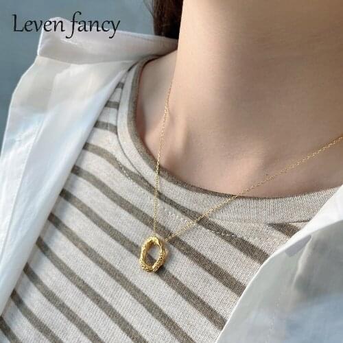 LEVEN FANCY 925 Sterling Silver Irregular Shaped Circle Pendant Necklace for Women Lovers Casual Personality Choker Jewelry