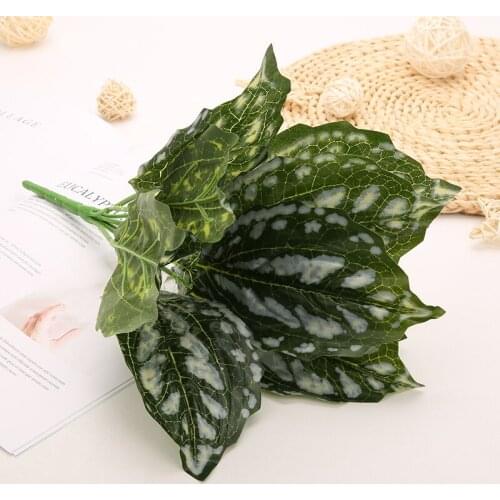 1pc Artificial Flowers with Leaf Green Grass Plastic Plants Fake Leaf Foliage Bush for Home Wedding Decoration Party Supplies