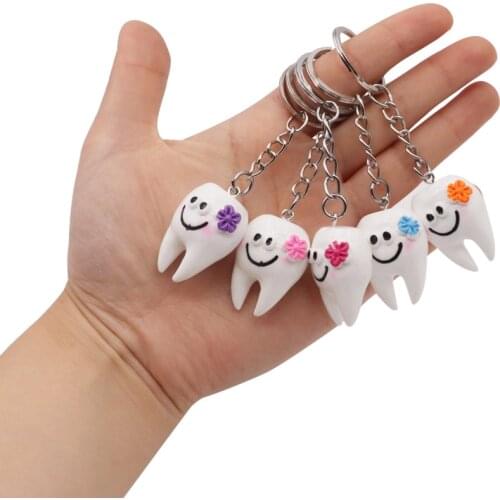 10pcs Cartoon Teeth Keychain Dentist Decoration Key Chains Pendant Resin Tooth Model Shape Key Rings Dental Clinic Gift For Kids