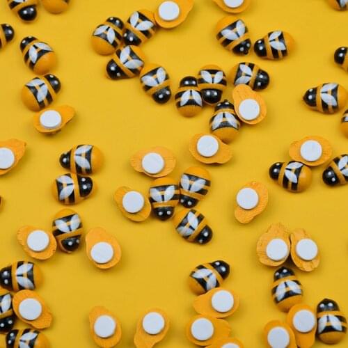 100pcs 9*13M Mini Wooden Bee Cute Yellow Bee Ladybug Self-adhesive Sticker For Micro Landscape Home Garden Wall Decor Wood Craft