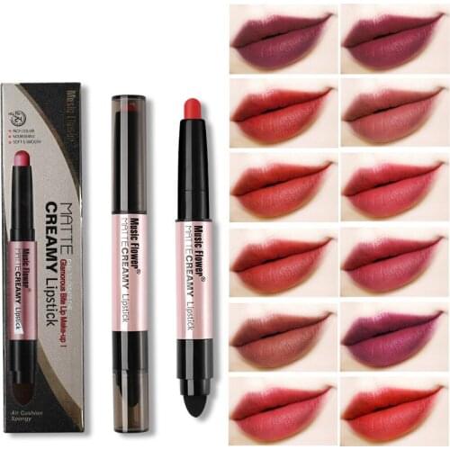 12 Colors Velvet Matte Lipstick with Sponge Waterproof Long-lasting Lip Stick Makeup Rouge Batom Moisturizing Lips
