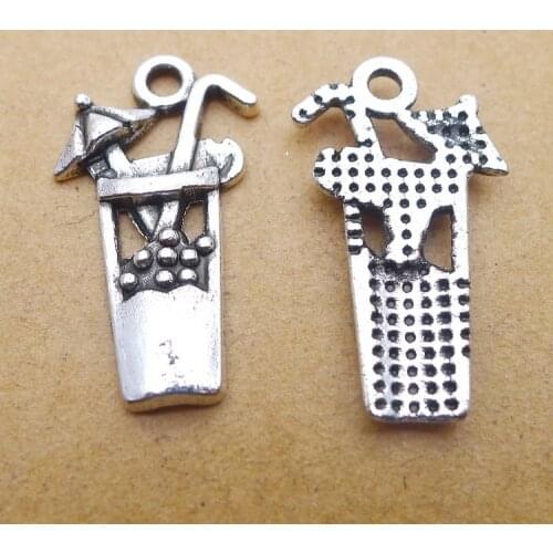 12 pieces/lot 12*23mm Deverages Drinks Juice Charm Pendant Bracelet Key chain Necklace Antique silver color Metal DIY jewelry