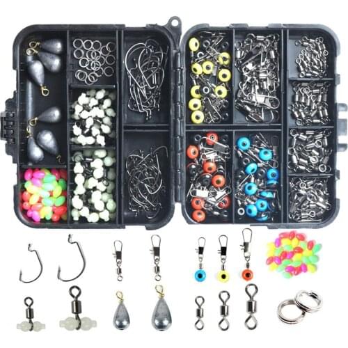 251Pcs/Box Fishing Accessories Tackle Kit Including Jig Hooks Swivel Snaps Sinkers Split Rings Beads For Freshwater Salt