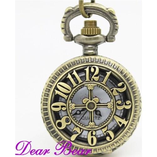3032) Vintage Bronze Arabic Numerals Cover Peacock Pocket Watch Necklace, Dia 2.7.cm, 12pcs/lot, Free shipping