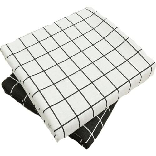 50x70cm Classic Zakka Black & White Check Square Printed Cotton Linen Fabric For DIY Sewing Pillow Home Decor