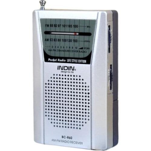 BC-R60 Portable Pocket Radio Telescopic Antenna Mini AM/FM 2-Band Radio World Receiver with Speaker