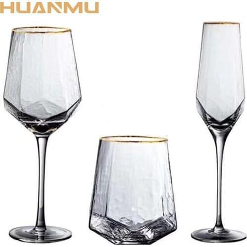 Wine Glasses Home Hammered Goblet Creative Glass Cups Red Wine Diamond Champagne Brandy Wedding Luxury Drinkware бокалы стакан