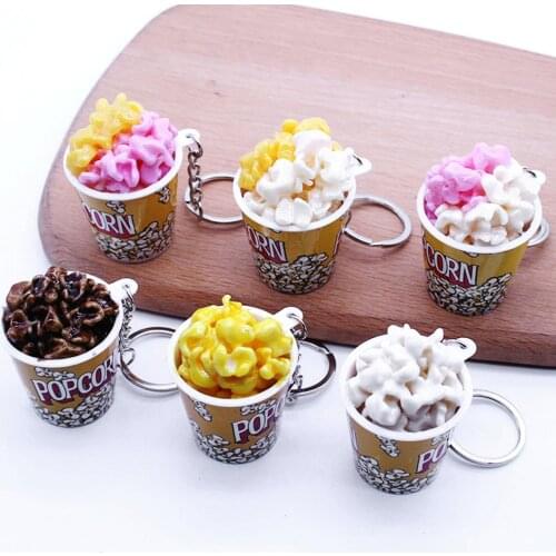 Creative Simulation Popcorn Bucket Keychain Mini Snack Cup Key Ring Pendant Gift Kids Educational Toys for Children Gifts