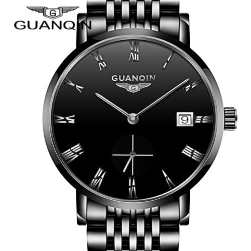 New GUANQIN Black Watch Man Luxury Automatic Mechanical Wristwatches 9.5 mm Thickness Male Clock with Tool Support Drop Shipping