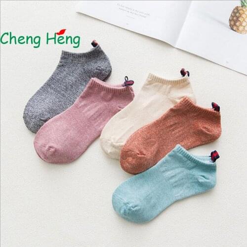 CHENG HENG 5 Pairs / Bag Women Cotton Socks Autumn Winter Women Cloth Standard Leisure Boat Socks Pure Color Cotton Couple Socks