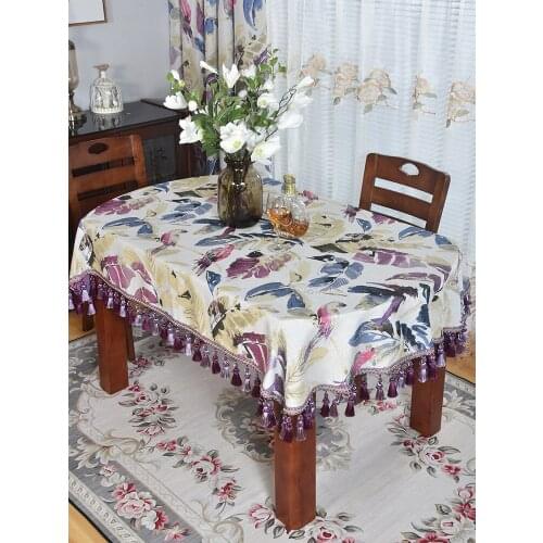 Dining table decor High-End Long Oval Tablecloth Table Home Foldable Retractable Purple Tassel Lace Classical Covering Cloth