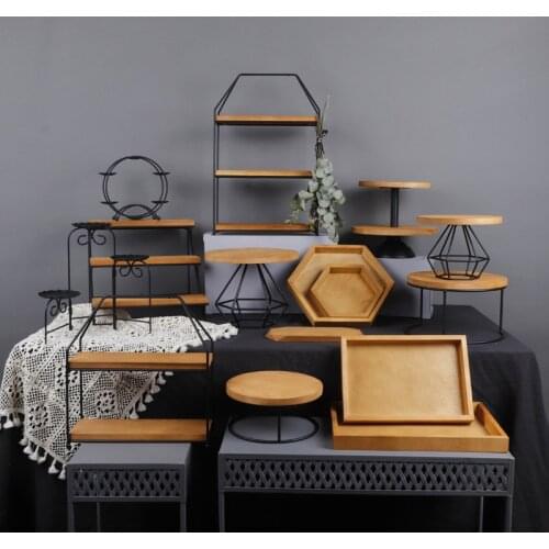 Geometric Original Wooden Iron Wedding Birthday Decoration Cake Display Stand Plate Home Dinnerware Food Dessert Sushi Tray
