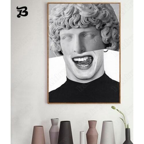 Canvas Painting Black and White Funny Creative David Head Sculpture Canvas Poster Print Wall Art Picture Living Room Home Decor