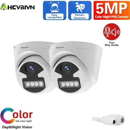 AHCVBIVN H.265 Dome POE Video Camera 5MP HD Color Night Vision Ip Night Full Color Two Way Audio CCTV Surveillance