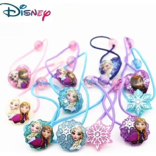 HOT SALE Disney Cartoon Princess Frozen Mickey Children Hair Rope Girl Birthday Gift Headwear Elsa Doll Head Circle Rubber Band