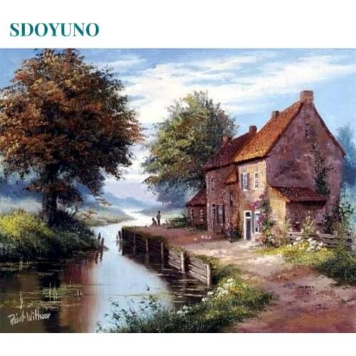SDOYUNO Oil Paint By Numbers Scenery DIY 60x75cm Painting By Numbers On Canvas Landscape Draw Number Frameless Hand Painting