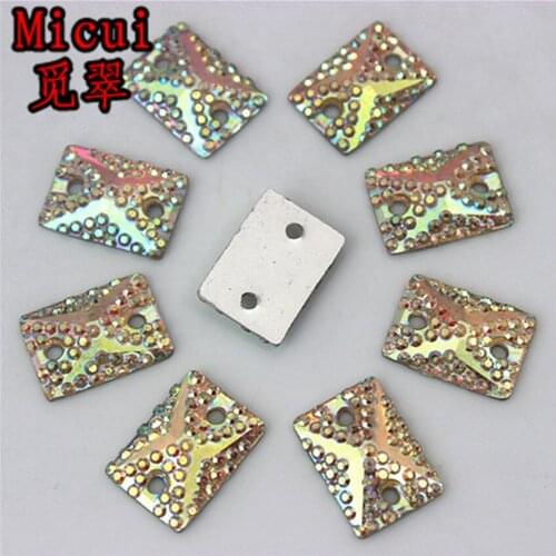 Micui 100pcs 10*14mm Rectangle Resin Rhinestones Resin Crystal AB Color Flatback Stones Sewing 2 Holes For Dress Garment ZZ244