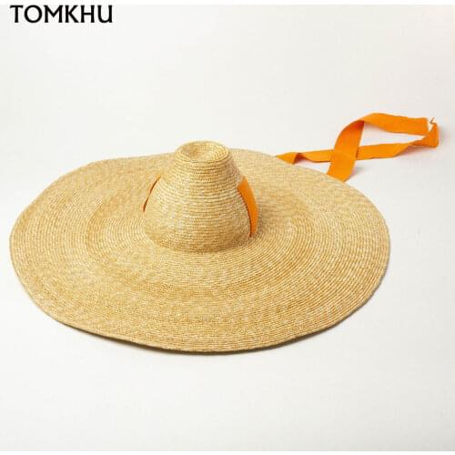 Fashion Spring Summer New Elegant Custom Style High-top Straps Oversized Sun Hat Women Sunscreen Style Straw Hat Fedora Foldable