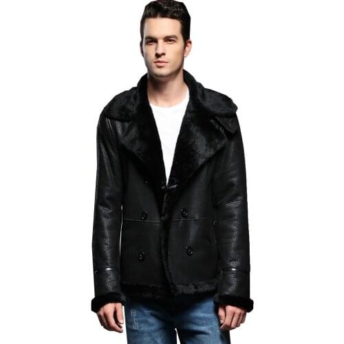 Normal Thick Soft Real Sheepskin Fur Men Casual Turtleneck Coat Genuine Sheep Sheraling Male Winter Jacket Warm Fur Outwear