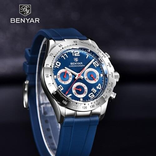 2021 Benyar Design New Fashion Leisure Mens Quartz Watches Rubber Strap Waterproof Calendar Luminous Pointer Watch Reloj Hombre