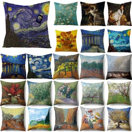 Van Gogh Oil Painting Pillowcase Retro Art Super Soft Plush/Linen Cushion Cases Livingroom Sofa Decorative Throw Pillow Covers
