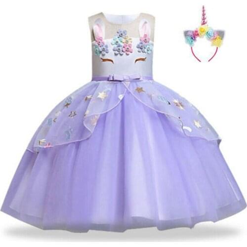 Toddler Girls Unicorn Tutu Dress Birthday Party Kids Gift Costume Headband Cosplay Princess Clothing Halloween