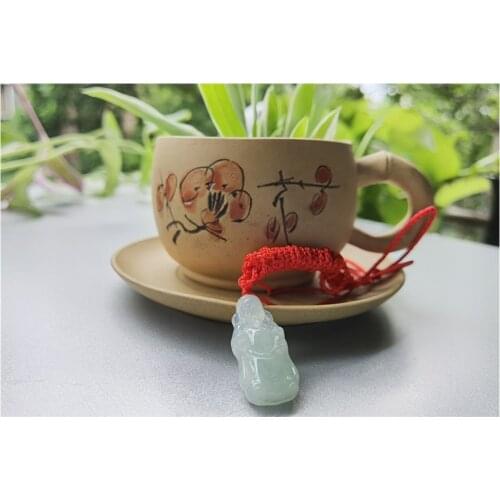 Natural Jade Wealth God Jadeite Emerald Necklace Carved Charm Jewellery Fashion Amulet for Men Women Lucky Gifts