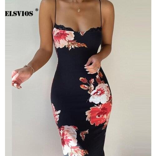 Summer Sexy Women New Lace Sling Print Slim Dress Fashion Sleeveless Off-shoulder Elegant Streetwear Party Lady Bodycon Dresses