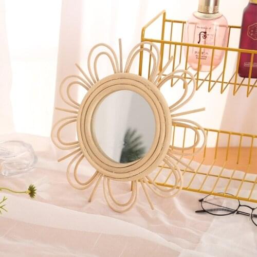 Woven Rattan Dressing Mirror Innovative Art Decoration Makeup Mirrors Bathroom Bedroom Wall Hanging Mirror Photo Props 3XUF