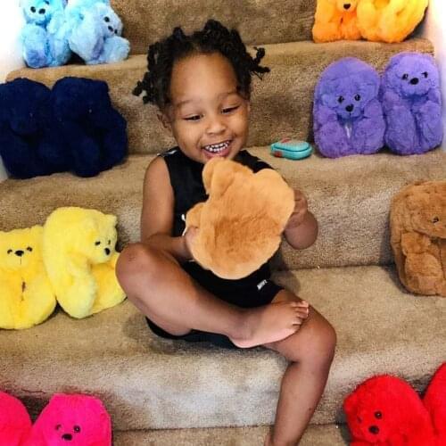 Teddy bear slippers for kid 2021 new arrivals animal one size fits all plush house children toddler kids teddy bear slippers