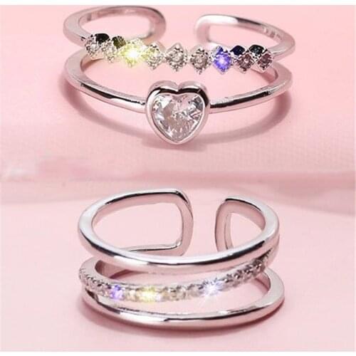 MFY Simple Diamond Love Heart Zircon Open Ring For Women Wedding Jewelry Female Copper Adjustable Hand Accessories