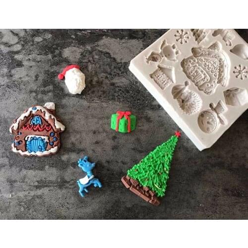 Christmas hut snowman liquid silicone mold DIY fondant cake baking Mold D006