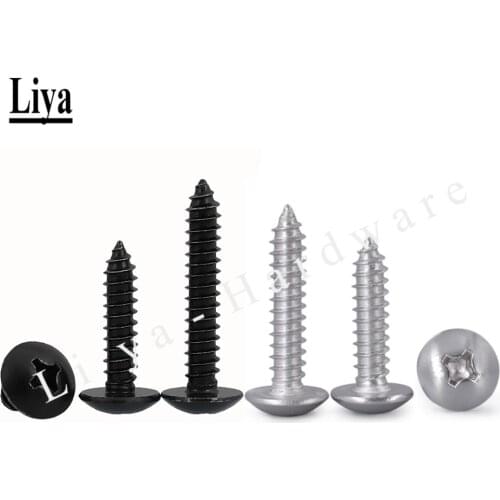 50pcs/lot M3 M4 M5 TA Black or stainless steel 304 large flat head self tapping screw round head phillips truss mushroom screws