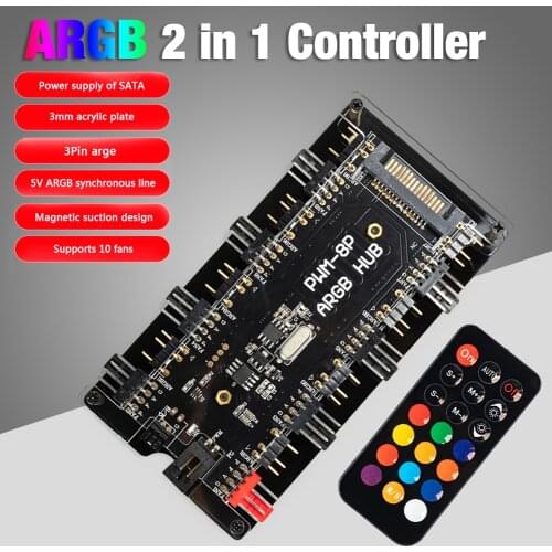 SATA Power Supply 1 To 8 Fan HUB 5V 4 Pin PWM ARGB Addressable Splitter For PC LED Light Cooler Control Adapter Multi Way Hub